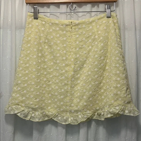 Altar'd State Skirt Women’s L Yellow Floral Mini Ruffle Eyelet Feminine - Picture 7 of 10